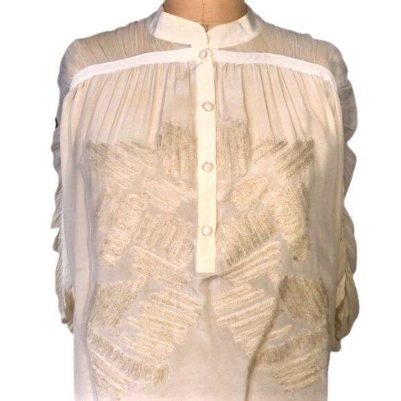 Sachin + Babi 100% silk applique ivory/cream ruched sleeves tunic top - Picture 4 of 16